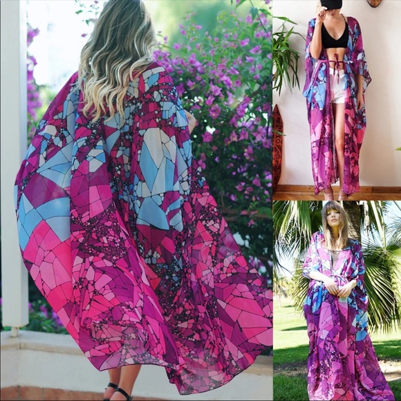 Retro Op Art Purple Kimono Coverup - Picture 2 of 7